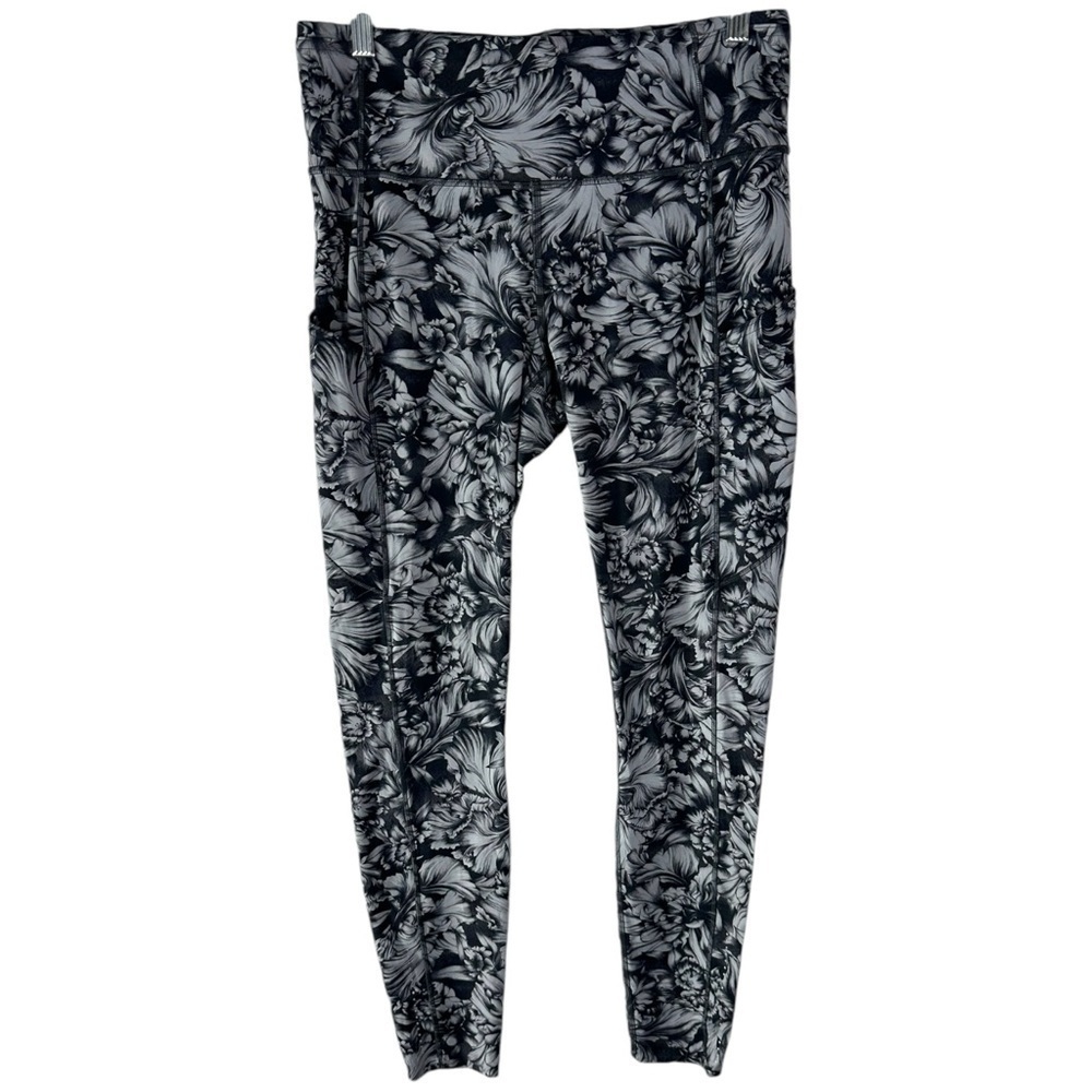Lululemon Fast & Free Full Length Tight Nulux Night Garden Ice Grey Black SZ 10